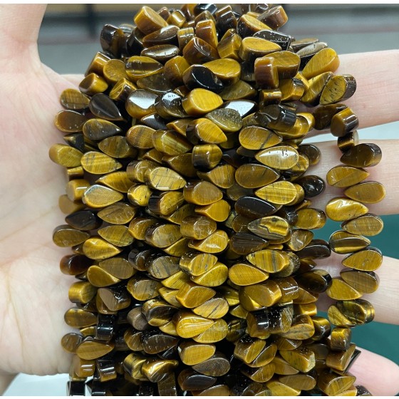 No_12_Natural Yellow Tiger Eye Stone Flat Center Drilled (short) Teardrop Bead_5*9mm_(Sold Per Strand)