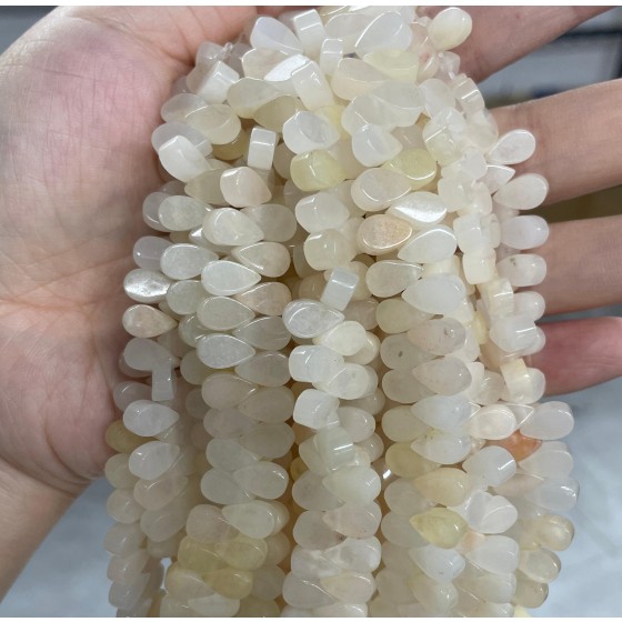 No_13_Natural Ice (translucent Grade) Pink Aventurine Flat Center Drilled (short) Teardrop Bead_5*9mm_(Sold Per Strand)