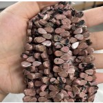 No_14_Natural Black Line Rhodochrosite Flat Center Drilled (short) Teardrop Bead_5*9mm_(Sold Per Strand)
