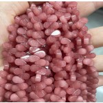 No_17_Enhanced Strawberry Quartz Color Chalcedony Flat Center Drilled (short) Teardrop Bead_5*9mm_(Sold Per Strand)