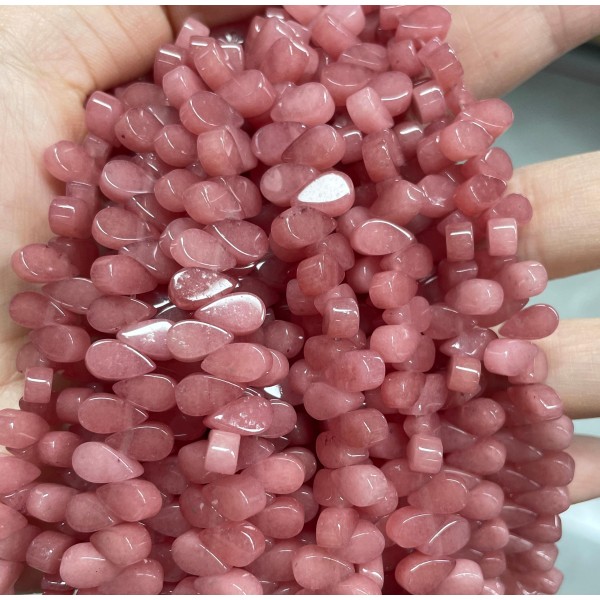 No_17_Enhanced Strawberry Quartz Color Chalcedony Flat Center Drilled (short) Teardrop Bead_5*9mm_(Sold Per Strand)