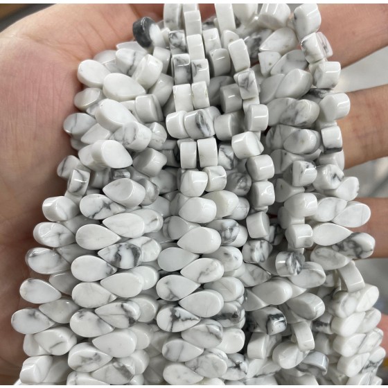 No_23_Natural Howlite Flat Center Drilled (short) Teardrop Bead_5*9mm_(Sold Per Strand)