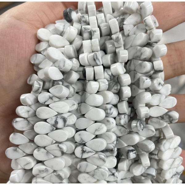 No_23_Natural Howlite Flat Center Drilled (short) Teardrop Bead_5*9mm_(Sold Per Strand)