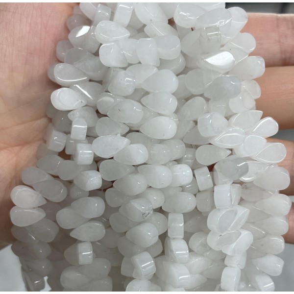 No_31_Natural White Jade Flat Center Drilled (short) Teardrop Bead_5*9mm_(Sold Per Strand)