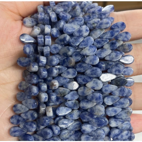 No_32_Natural Blue Spot Jasper Flat Center Drilled (short) Teardrop Bead_5*9mm_(Sold Per Strand)