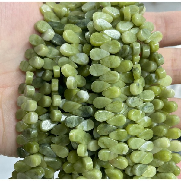 No_34_Natural Light Serpentine Flat Center Drilled (short) Teardrop Bead_5*9mm_(Sold Per Strand)