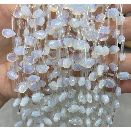 No_39_Synthetic Opal Faceted Center Drilled (short) Flat Teardrop Bead_6*9mm _(Sold Per Strand)