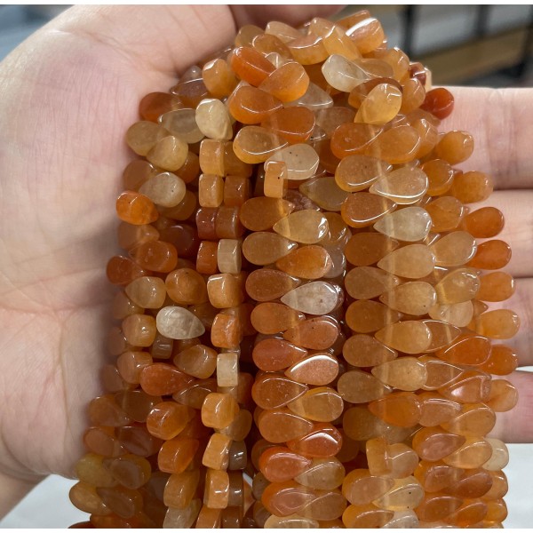 No_3_Natural Red Aventurine Flat Center Drilled (short) Teardrop Bead_5*9mm_(Sold Per Strand)