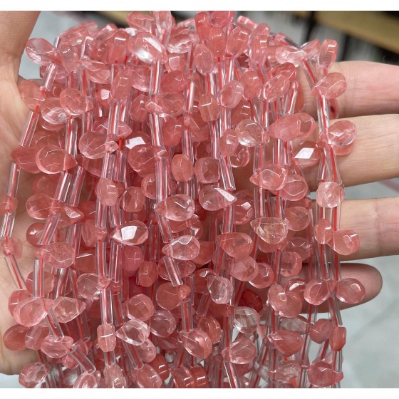 No_43_Synthetic Watermelon Red Crystal Faceted Center Drilled (short) Flat Teardrop Bead_6*9mm _(Sold Per Strand)