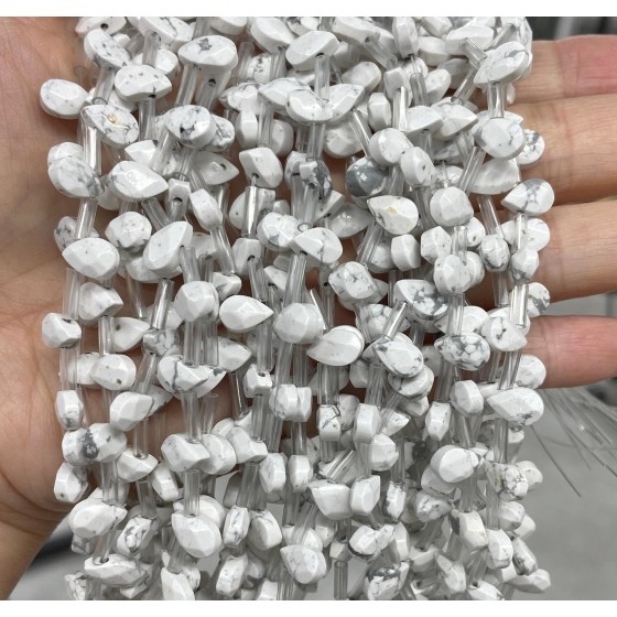 No_44_Natural White Turquoise Faceted Center Drilled (short) Flat Teardrop Bead_6*9mm _(Sold Per Strand)