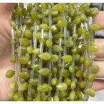 No_46_Natural Lemon Jade Faceted Center Drilled (short) Flat Teardrop Bead_6*9mm _(Sold Per Strand)