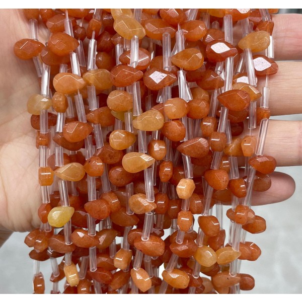 No_53_Enhanced Red Aventurine Faceted Center Drilled (short) Flat Teardrop Bead_6*9mm _(Sold Per Strand)