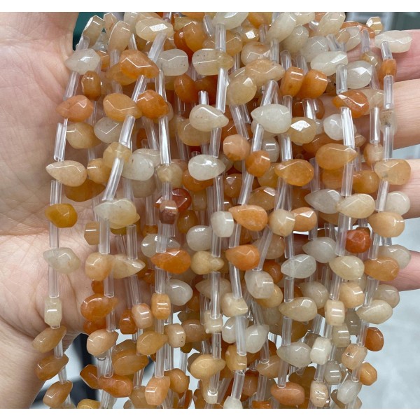 No_54_Natural Red Aventurine Faceted Center Drilled (short) Flat Teardrop Bead_6*9mm _(Sold Per Strand)