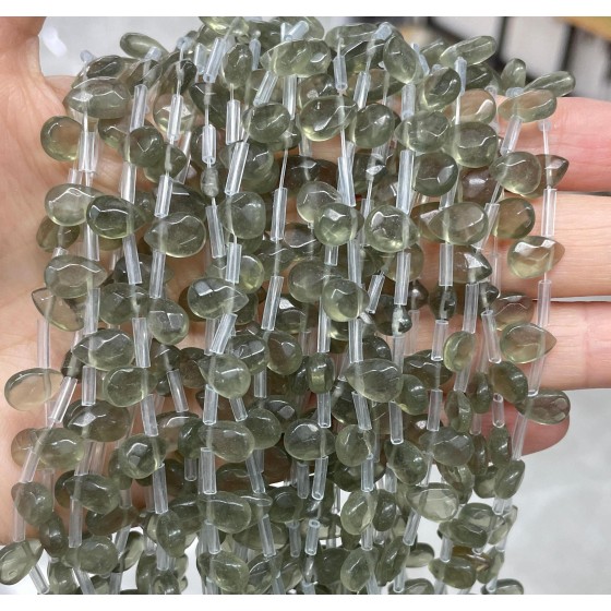 No_63_Tea Colored Glass Faceted Center Drilled (short) Flat Teardrop Bead_6*9mm _(Sold Per Strand)