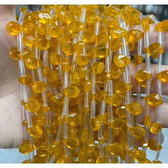 No_66_Orange Glass Faceted Center Drilled (short) Flat Teardrop Bead_6*9mm _(Sold Per Strand)
