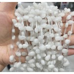 No_76_Natural White Jade Faceted Center Drilled (short) Flat Teardrop Bead_6*9mm _(Sold Per Strand)