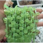 No_86_Fruit Green Glass Faceted Center Drilled (short) Flat Teardrop Bead_8*12mm _(Sold Per Strand)