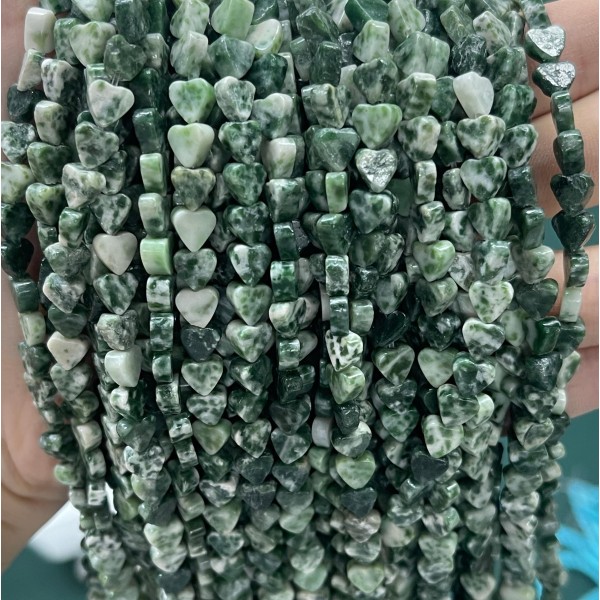 No_1002_Natural Green Dot Stone Flat Heart_6mm_(Sold Per Strand)