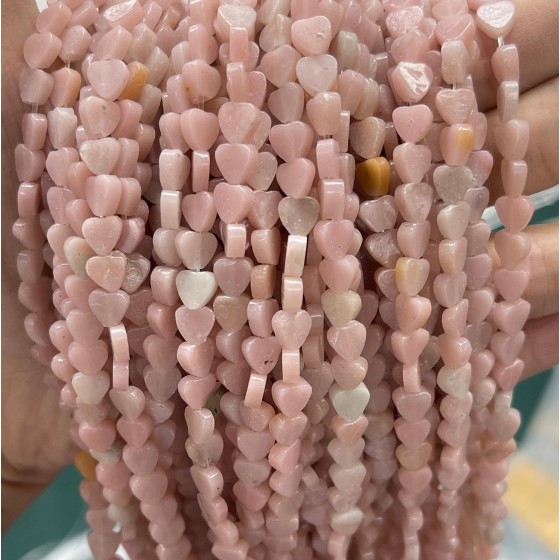 No_1011_Natural Deep Pink Opal Flat Heart_6mm_(Sold Per Strand)