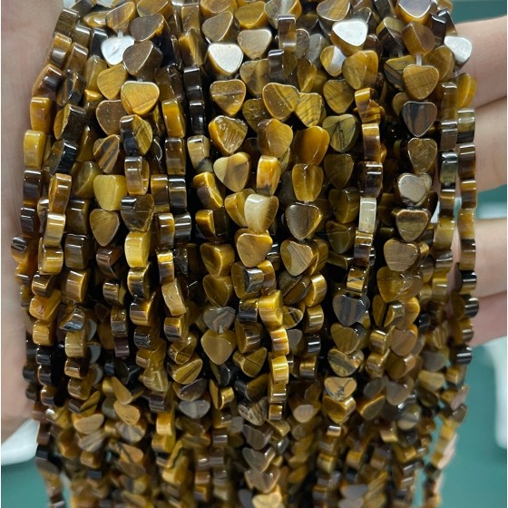 No_1012_Natural Yellow Tiger Eye Stone Flat Heart_6mm_(Sold Per Strand)
