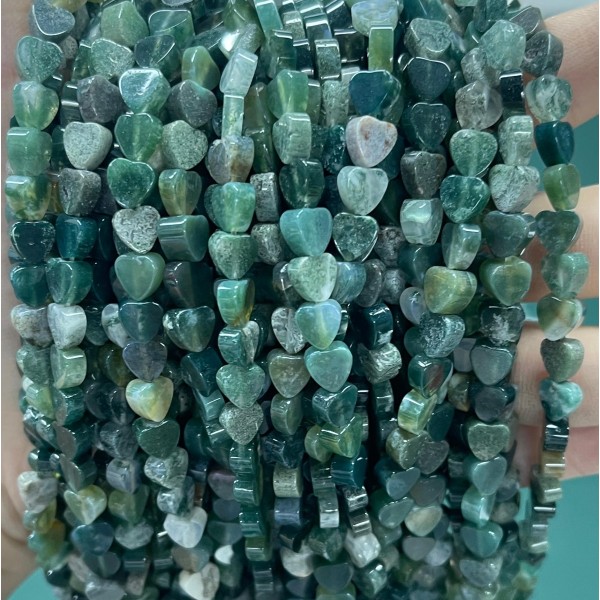 No_1027_Natural Moss Agate Flat Heart_6mm_(Sold Per Strand)