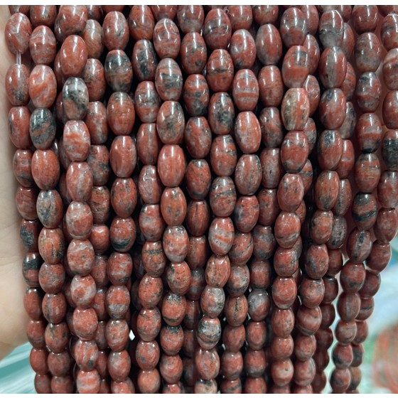 No_1064_Natural Sesame Red Jasper Rice Beads_5*8mm_(Sold Per Strand)