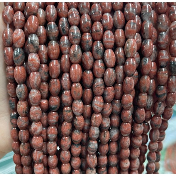 No_1064_Natural Sesame Red Jasper Rice Beads_5*8mm_(Sold Per Strand)