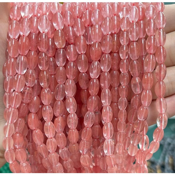 No_1069_Synthetic Watermelon Red Crystal Rice Beads_5*8mm_(Sold Per Strand)