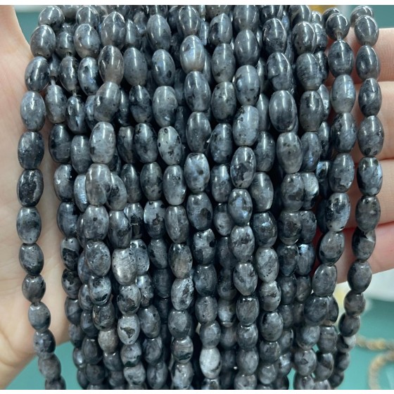 No_1071_Natural Black Labradorite Rice Beads_5*8mm_(Sold Per Strand)