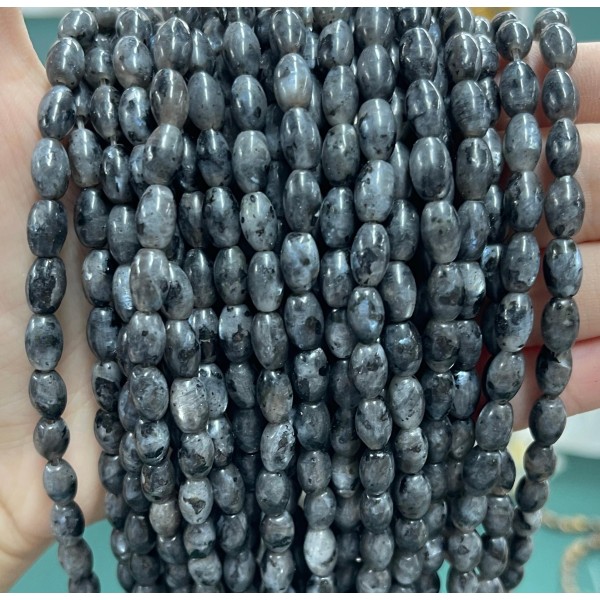 No_1071_Natural Black Labradorite Rice Beads_5*8mm_(Sold Per Strand)