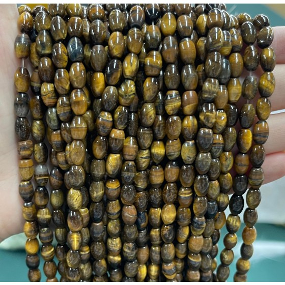 No_1076_Natural Yellow Tiger Eye Stone Rice Beads_5*8mm_(Sold Per Strand)