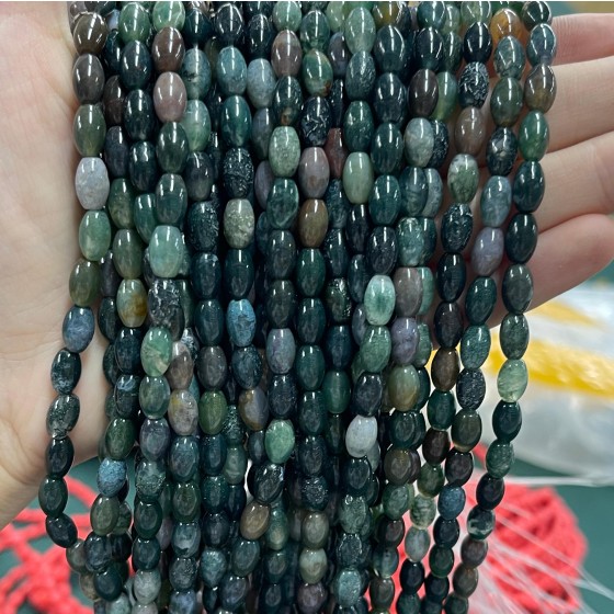 No_1081_Natural Moss Agate Rice Beads_5*8mm_(Sold Per Strand)