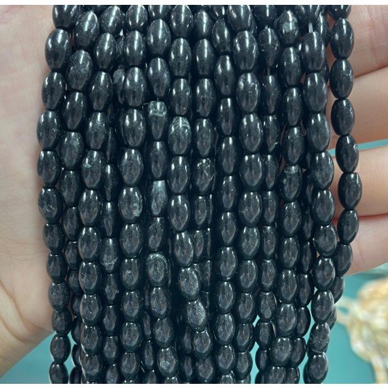 No_1089_Natural Black Agate Rice Pearl_5*8mm_(Sold Per Strand)