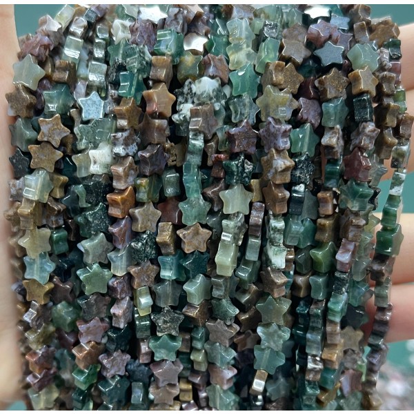 No_1094_Natural Indian Agate Five Pointed Star_6mm_(Sold Per Strand)