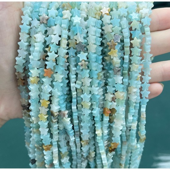 No_1100_Natural Amazonite Five Pointed Star_6mm_(Sold Per Strand)
