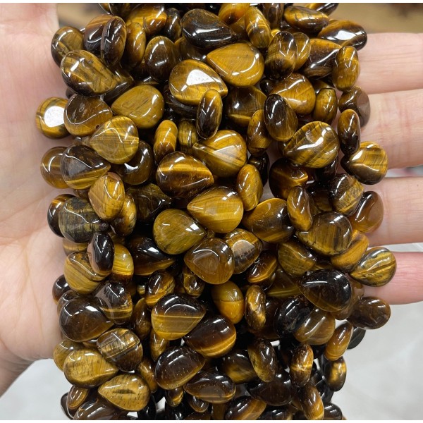 No_104_Natural Yellow Tiger Eye Stone Center Drilled (short) Teardrop Bead_10*12mm _(Sold Per Strand)