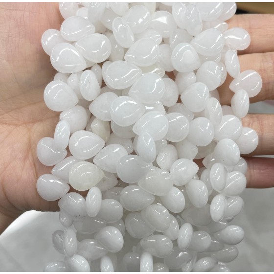 No_110_Natural White Jade Center Drilled (short) Teardrop Bead_10*12mm _(Sold Per Strand)