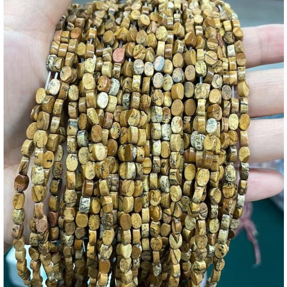 No_119_Natural Picture Jasper Flat Egg Shaped Bead_6*4mm _(Sold Per Strand)