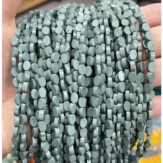 No_125_Synthetic Blue Gray Stone Flat Egg Shaped Bead_6*4mm _(Sold Per Strand)
