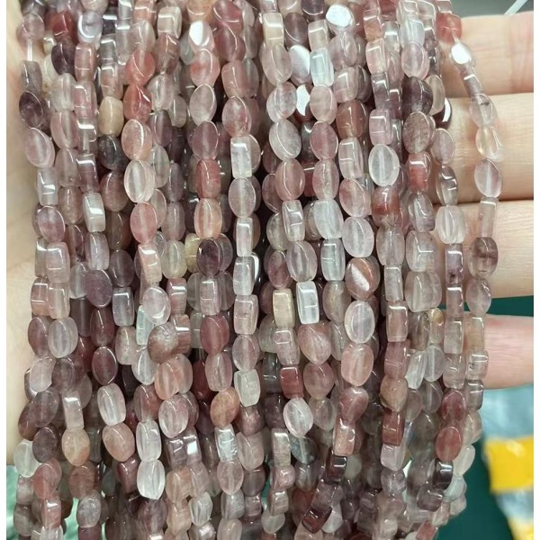 No_129_Natural Lavender Agate Flat Oval Bead_6*4mm _(Sold Per Strand)