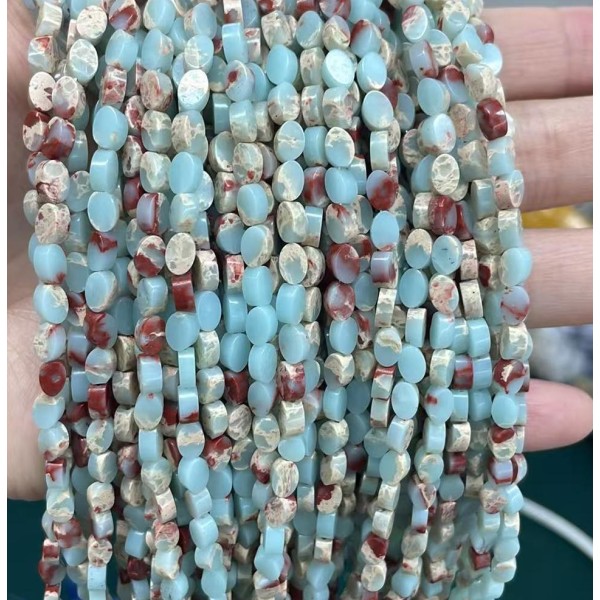 No_139_Synthetic Shoushan Stone Flat Oval Bead_6*4mm _(Sold Per Strand)