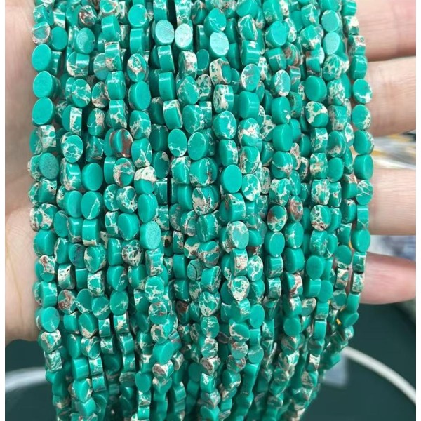 No_140_Synthetic Amazonite Color Imperial Jasper Flat Oval Bead_6*4mm _(Sold Per Strand)