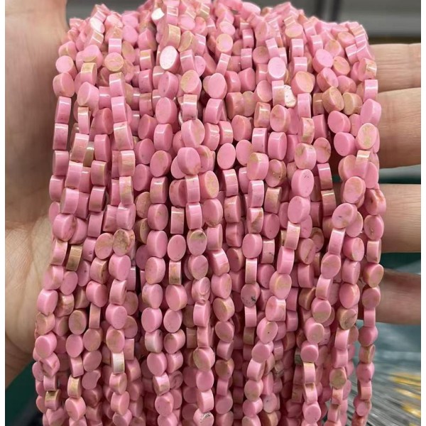 No_141_Synthetic Pink Imperial Jasper Flat Oval Bead_6*4mm _(Sold Per Strand)