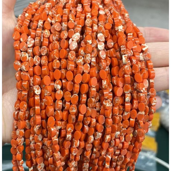 No_142_Synthetic Orange Imperial Jasper Flat Oval Bead_6*4mm _(Sold Per Strand)