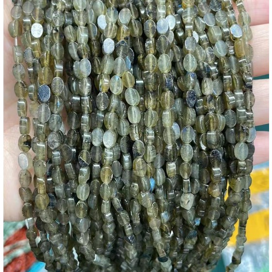 No_153_Natural Labradorite Flat Oval Bead_6*4mm _(Sold Per Strand)