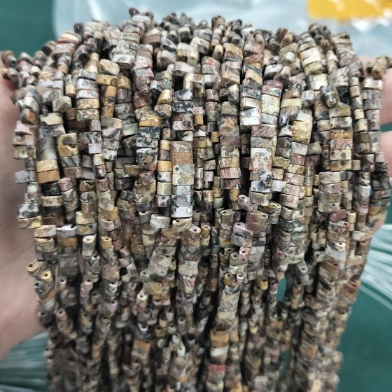 No_157_Natural Leopard Skin Jasper Double Hole Square Bead_5*2mm_(Sold Per Strand)