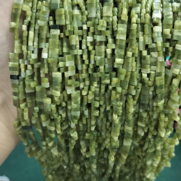 No_163_Natural Southern Jade Double Hole Square Bead_5*2mm_(Sold Per Strand)