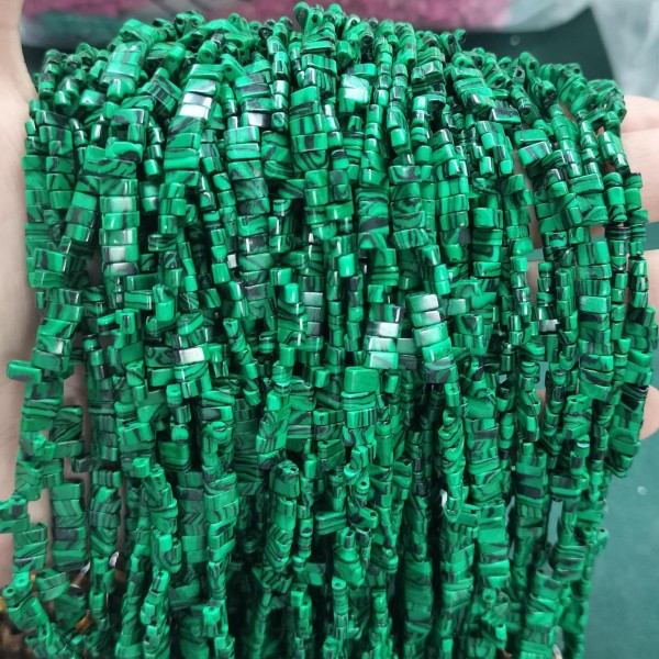 No_191_Synthetic Malachite Double Hole Square Bead_5*2mm_(Sold Per Strand)