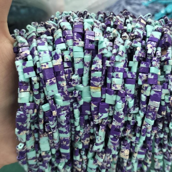 No_195_Synthetic Purple Imperial Jasper Double Hole Square Bead_5*2mm_(Sold Per Strand)