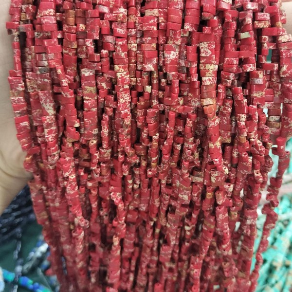No_196_Synthetic Bright Red Imperial Jasper Double Hole Square Bead_5*2mm_(Sold Per Strand)